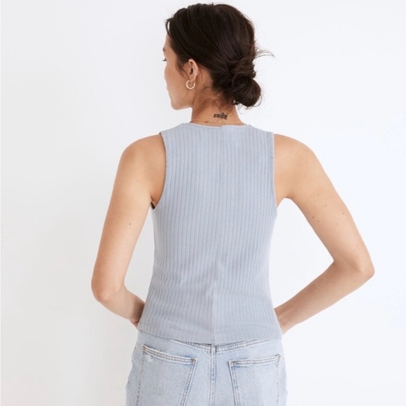Madewell Ribbed Button-Front Crop Tank in Terrace Blue - Picture 5 of 5